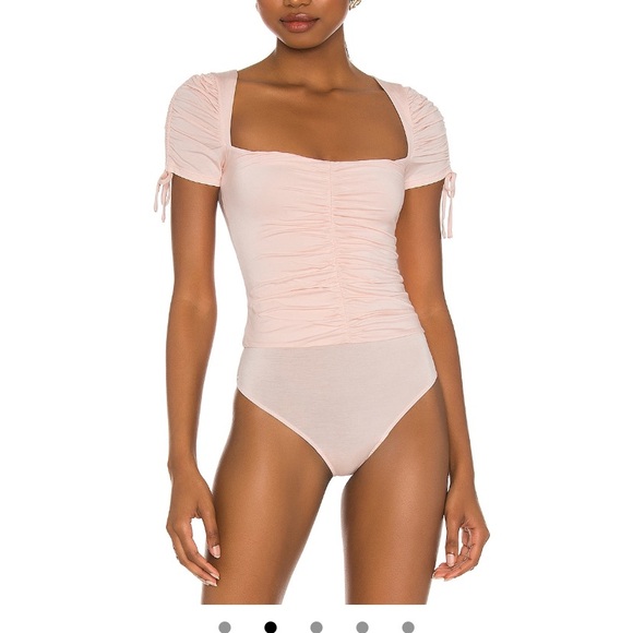Lovers + Friends Tops - Lovers + Friends Blush Pink Ruched Square-Neck Bodysuit